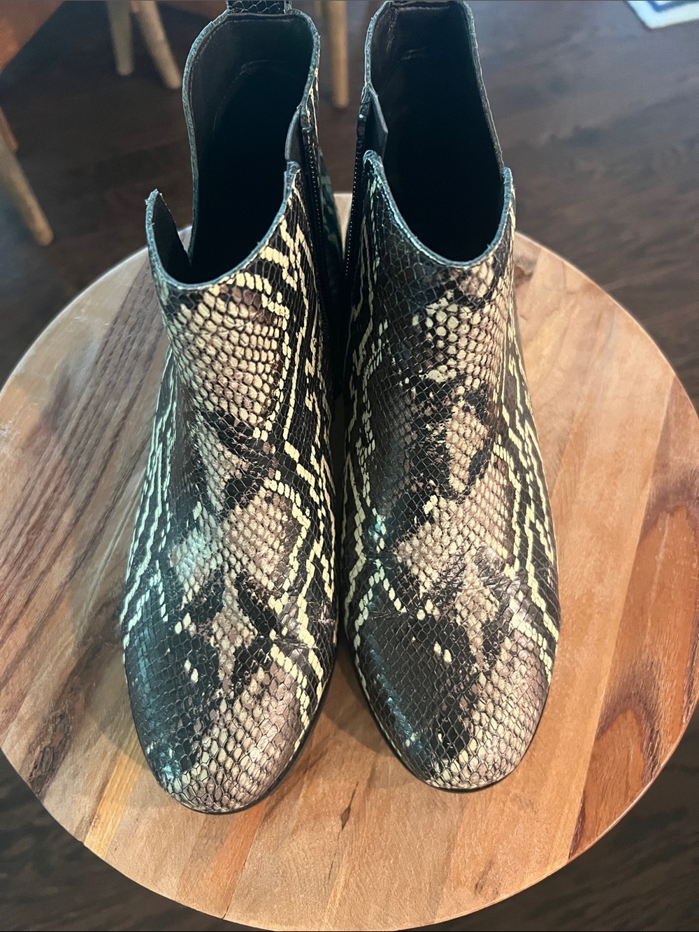 Vionic Snake Print Ankle Booties in Black and Brown
